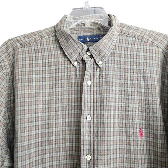 Ralph Lauren Mens 2XB Green Button Down Plaid Long Sleeve - Picture 2 of 10